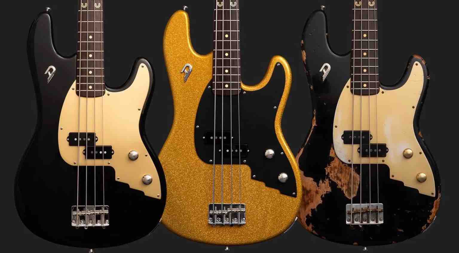 Duesenberg Chris Chaney Bass in Black, Gold Sparkle and Limited Edition Distressed Black